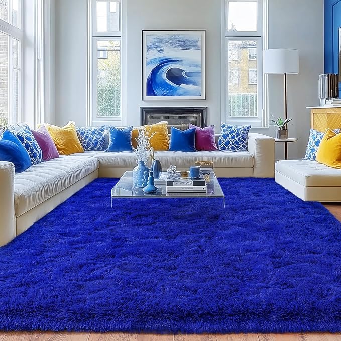 Rugs for Living Room 8x10, Soft Shaggy Modern Shag Area Rug for Bedroom, Upgrade Non-Slip Plush Fluffy Carpet for Kids Boys Girls Room Home Decor Aesthetic, Royal Blue