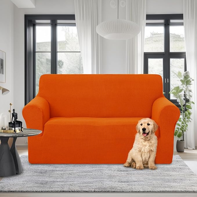 U-NICE HOME Loveseat Cover Stretch Couch Cover Sofa Cover Sofa Slipcover Furniture Protector for 2 Cushion Couch Sofa Pet Friendly(Loveseat, Orange)