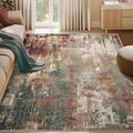 Washable Area Rugs 5'x8' Non-Slip Modern Abstract Soft for Living Room Entryway Bedroom Nursery, Print Pattern, Brown Rust Red Green Blue Multi