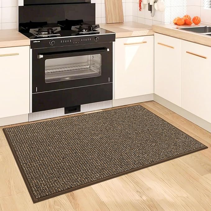 BEQHAUSE Kitchen Rugs 32"x48", Non-Slip Kitchen Mats for Floor, Super Absorbent and Stain Resistant Kitchen Rugs, Machine Washable Rugs for Kitchen, Hallway, Laundry & Sink, Brown