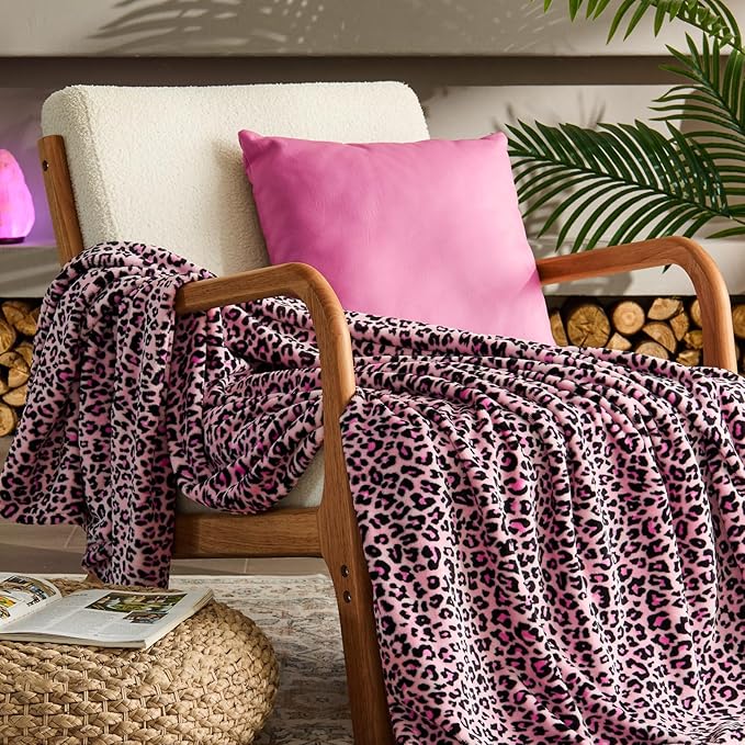 BEDELITE Fleece Blanke for Couch & Bed Pink Leopard Throw Blanket – Soft & Cozy Cheetah Blanket for Sofa, Lightweight Fleece Animal Print Decor, for Women 50"x 60", Pink