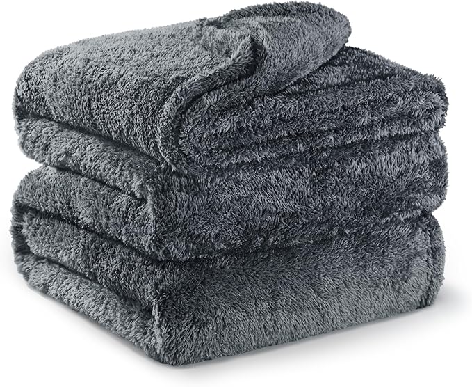 Exclusivo Mezcla Plush Fuzzy Fleece Bed Blanket King Size, Super Soft, Fluffy and Warm Blankets for Couch, Bed, All Season (Dark Grey, 90x104 inches)