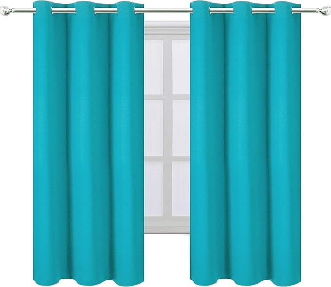 LEMOMO Teal Blackout Curtains 40 x 63 Inch Length/Set of 2 Curtain Panels/Thermal Insulated Room Darkening Blackout Curtains for Bedroom
