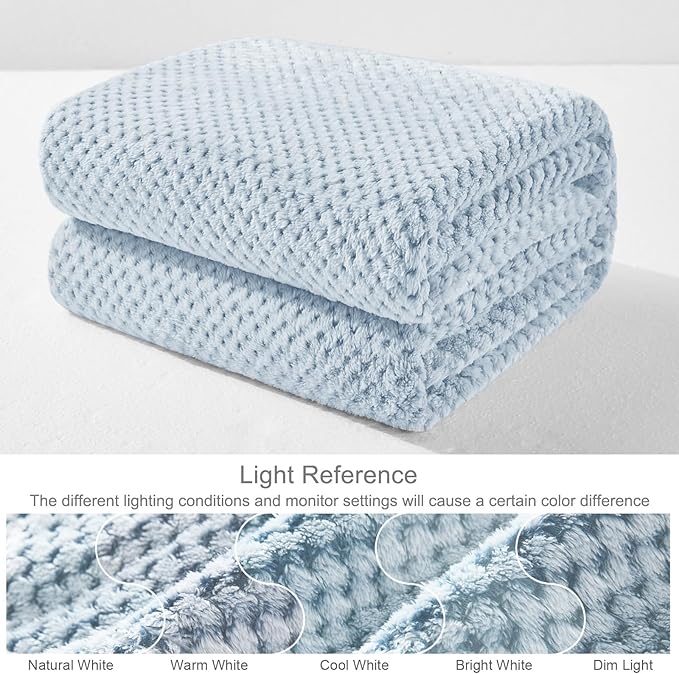 Exclusivo Mezcla Fleece Throw Blanket Extra Large, Super Soft and Warm Blankets for Couch, Sofa and Bed Waffle Textured, Cozy, Fuzzy and Lightweight (Heather Slate Blue, 50x70 Inches)