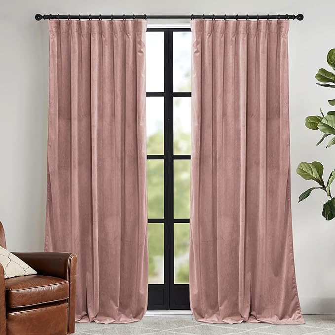 RYB HOME Girls Curtains for Bedroom, Back Tab Room Darkening Baby Kids Velvet Curtains 96 inches Long for Nursery, W 52 x L 96, 2 Panels Set