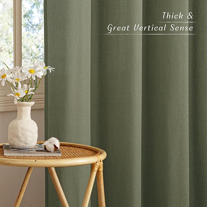 NICETOWN Linen Curtains 84 inch Long, Grommet Thick Linen Blend Window Treatment Vintage & Rustic Style Privacy Added for Bedroom/Living Room, Lichen, W55 x L84, 2 Panels