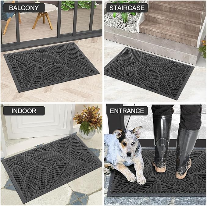 Colorxy Waterproof Doormat, Sturdy Natural Rubber Front Indoor Mat, Non Slip Low Profile Indoor Outdoor Door Mats, Stain and Fade Resistant Floor Mat, Easy Clean Patio Entry Mat, 59''x20'', Light Grey
