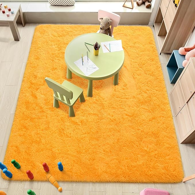 Amearea Premium Soft Fluffy Rug Modern Shag Carpet, 5.3x7.5 Feet, Fuzzy Plush Rugs for Living Room Bedroom Kids Room Home Decor, Nursery Non Slip Indoor Shaggy Carpets, Orange