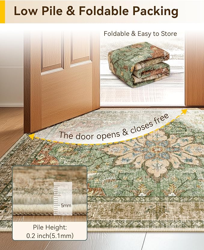 Area Rugs 2'x8' Runner Rug Non Slip Washable for Kitchen Hallway Bedroom Beside Laundry Room Bathroom Rug, Floor Carpet, Brick Red Rust Neutral Brown Burnt Orange Green