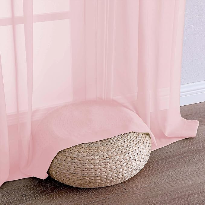 OVZME Sheer Blush Pink Curtains 108 Inches Long 2 Panels Set, 59 Inch Extra Wide Lightweight Airy Blush Pink Sheer Curtain for Living Room Bedroom, Filmy Voile Rod Pocket, 59Wx108L Inches