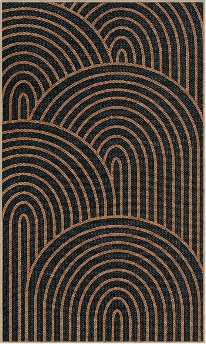 Lahome Enfys Modern Rainbow Easy Jute Patio Rug, 3x5 Washable Rugs for Entryway Farmhouse Carpet, Non Slip Indoor Door Mat Contemporary Throw Carpet for Laundry Guestroom Room Porch Decor