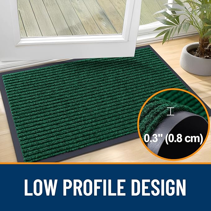 OLANLY Front Door Mat Indoor Outdoor Entrance, Waterproof Heavy Duty Doormat, Fade Resistant, Low Profile, Easy Clean Patio Porch Welcome Floor Mats for Entry, 71x30, Green