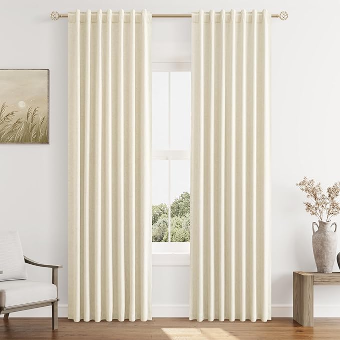Guken 100% Blackout Curtains 80 Inch Length 2 Panels Set for Living Room Bedroom Back Tab Thermal Insulated Black Out Linen Drapes Room Darkening Window Curtains 80 Inches Long,Warm Beige