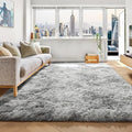 ONASAR Area Rugs for Bedroom Living Room, 4x6 Tie-Dyed Light Grey Fluffy Shaggy Bedside Throw Rug, Indoor Soft Plush Floor Carpet for Nursery Kids Girls Boys Teen Dorm Home Office Decor Aesthetic