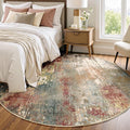 Washable Area Rugs 6ft Non-Slip Modern Abstract Soft for Living Room Entryway Bedroom Nursery, Print Pattern, Brown Rust Red Green Blue Multi