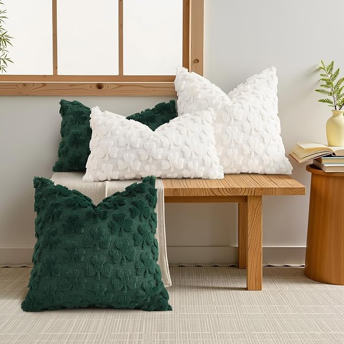 decorUhome St. Patrick’s Day Shamrock Green Pillow Covers 20x20 Inch Set of 2, Soft Plush Faux Wool Throw Pillow Covers, Farmhouse Spring Holiday Decor for Sofa Living Room