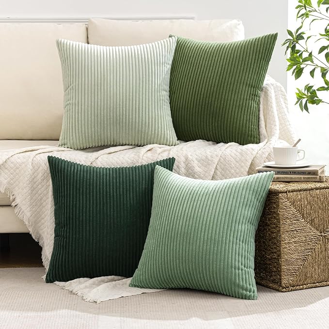 MIULEE Boho Farmhouse Sage Green Throw Pillow Covers 24x24 Inch Set of 4 Mordern Nordic Cushion Covers Soft Corduroy Spring Home Decor for Couch Bed Sofa Living Room Forest Green