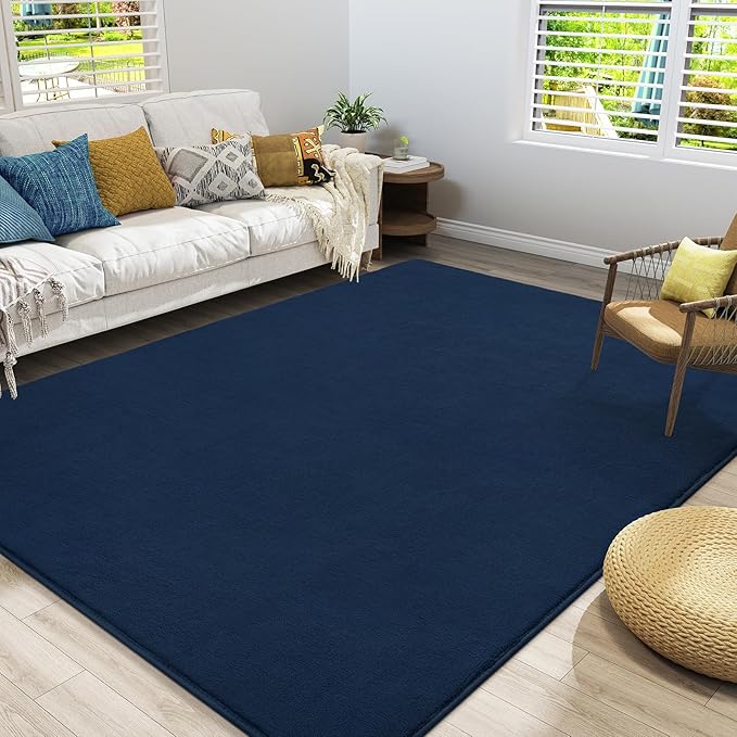 Amearea Modern Area Rugs for Bedroom Living Room, 4x6 Feet Navy Blue Thickened Memory Foam Rug, Fluffy Indoor Washable Rugs Non Slip Minimalist Carpet for Kids Boys Girls Dorm Nursery Room Decor