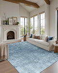 Latte&Fog 5x7 Area Rugs for Living Room Bedroom, Blue Modern Abstract Neutral Washable Rug, Boho Non Slip Low Pile Carpet for Dining Room, Dorm, Classroom, College Dorm, Farmhouse and Kids Room - Blue