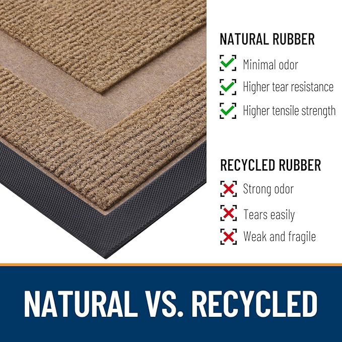 OLANLY Front Door Mat Indoor Outdoor Entrance, Waterproof All-Season, All-Weather Doormat, Sturdy Natural Rubber, Fade Resistant, Low Profile, Easy Clean Patio Porch Entryway Mat, 59x20, Light Brown