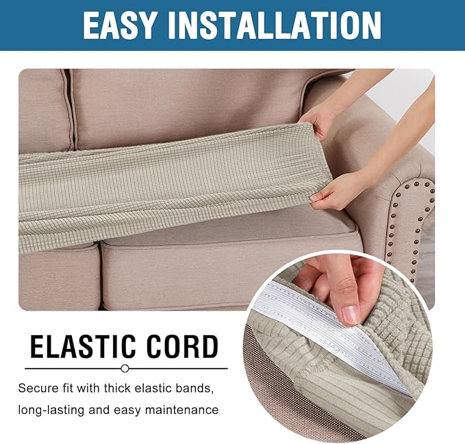 H.VERSAILTEX Super Stretch Individual Seat Cushion Covers - Sofa & Couch Cushion Slipcover Sets - Thick Jacquard Textured Twill Fabric (3 Piece XL Sofa Cushion Covers, Island Fossi)