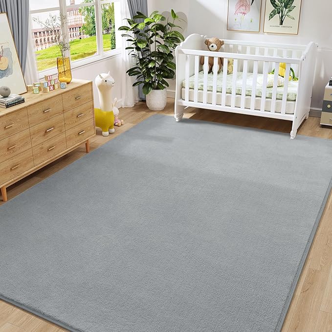 Amearea Large Modern Area Rugs for Bedroom Living Room, 8x10 Feet Grey Thickened Memory Foam Rug, Fluffy Indoor Washable Rugs Non Slip Minimalist Carpet for Boys Girls Dorm Nursery Room Decor