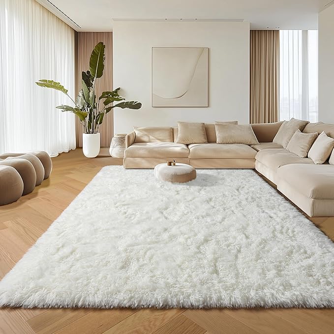 ONASAR Cream White 6x9 Area Rugs for Living Room Bedroom, Large Fluffy Bedside Throw Rug, Soft Plush Shaggy Fuzzy Floor Carpet for Nursery Kids Girls Boys Teen Dorm Home Decor Aesthetic