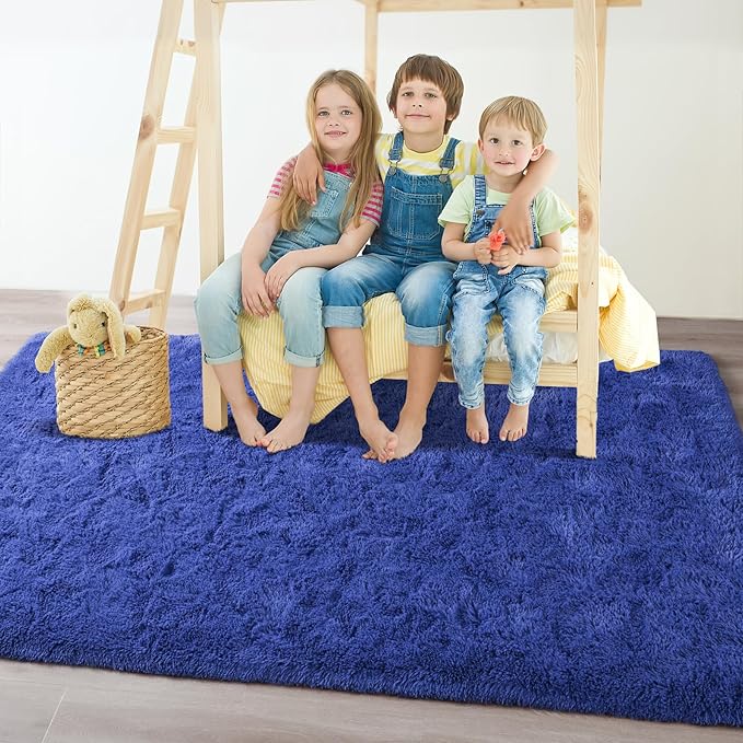 Chicrug Soft Area Rugs for Bedroom Living Room Plush Fluffy Rug 4x6 Feet, Shag Furry Area Rug Carpet Non Shedding for Nursery Children Kids Girls Room Home Decorative, Navy