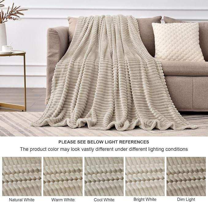 BEDELITE Fleece Throw Blanket for Couch – 3D Ribbed Jacquard Soft and Warm Decorative Fuzzy Blanket – Cozy, Fluffy, Plush Lightweight Linen Throw Blankets for Bed, Sofa, 50x60 inches