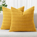 MIULEE Pack of 2 Corduroy Decorative Throw Pillow Covers 12x12 Inch Soft Boho Striped Pillow Covers Modern Farmhouse Home Decor for Summer Sofa Living Room Couch Bed Mustard Yellow
