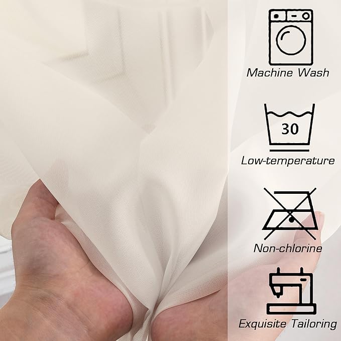 OWENIE Sheer Curtains 63 inch Length 2 Panels Set, Rod Pocket Voile Fimly Sheer Drapes for Living Room/Bedroom, 2pcs, Each 42" W x 63" L, Cream
