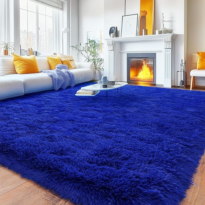 Rugs for Living Room 8x10, Soft Shaggy Modern Shag Area Rug for Bedroom, Upgrade Non-Slip Plush Fluffy Carpet for Kids Boys Girls Room Home Decor Aesthetic, Royal Blue