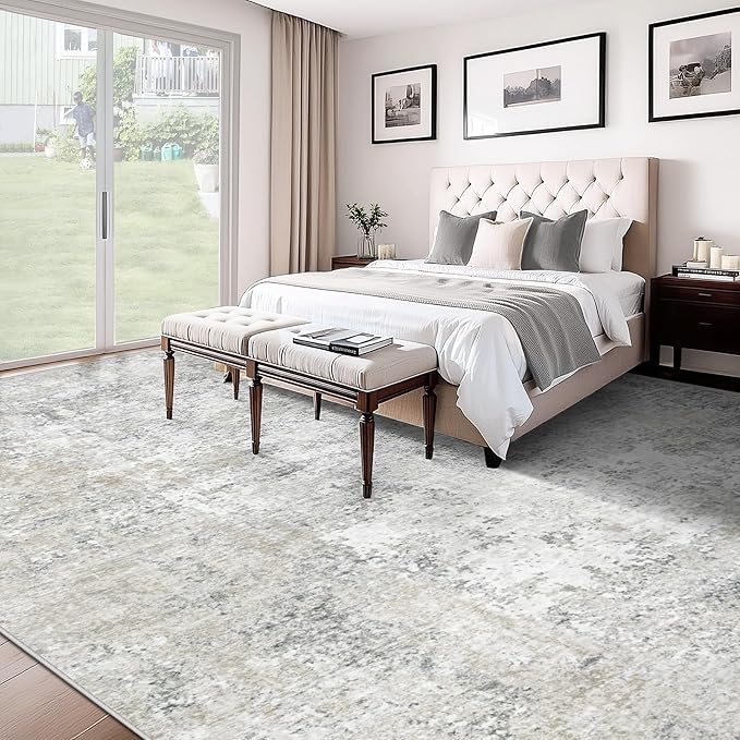10x12 Area Rug for Living Room, Washable Modern Abstract Large Area Rug Neutral Soft Non Slip Kids Rug Stain Resistant Indoor Carpet for Bedroom Dining Room Playroom Office(BeigeGrey, 10'x12')
