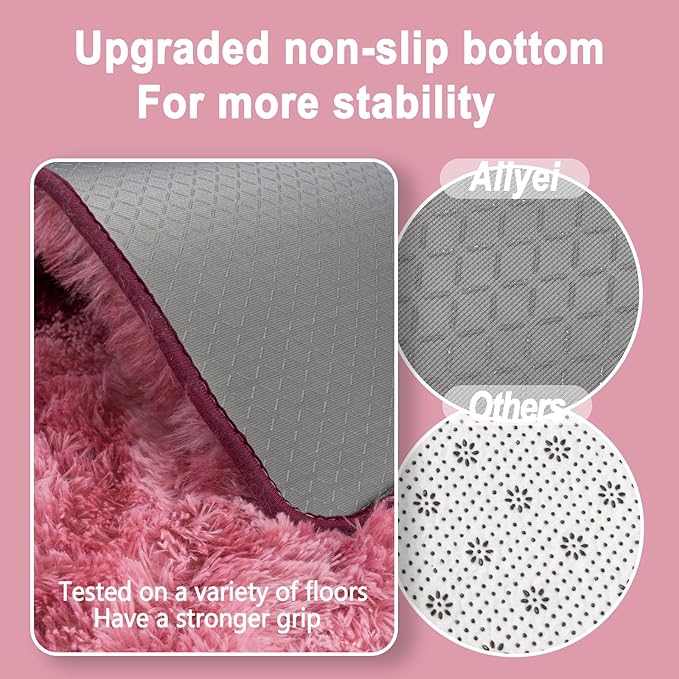 Soft Runner Rugs for Bedroom Hallways, 2x4 Tie-Dyed Blush Pink Fluffy Shag Throw Area Rug Non Slip for Bedside Dorm, Long Shaggy Furry Carpet for Nursery Living Room