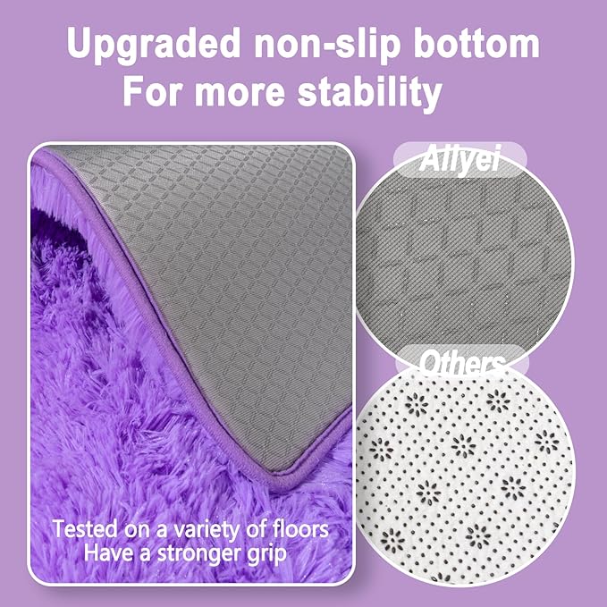 Ultra Soft Runner Rugs for Bedroom Hallways with Upgraded Non-Slip Rubber Backing & Thick Memory Sponge, 2 Packs 2x6 Feet Fluffy Shag Throw Area Rug for Bedside Dorm Light Purple