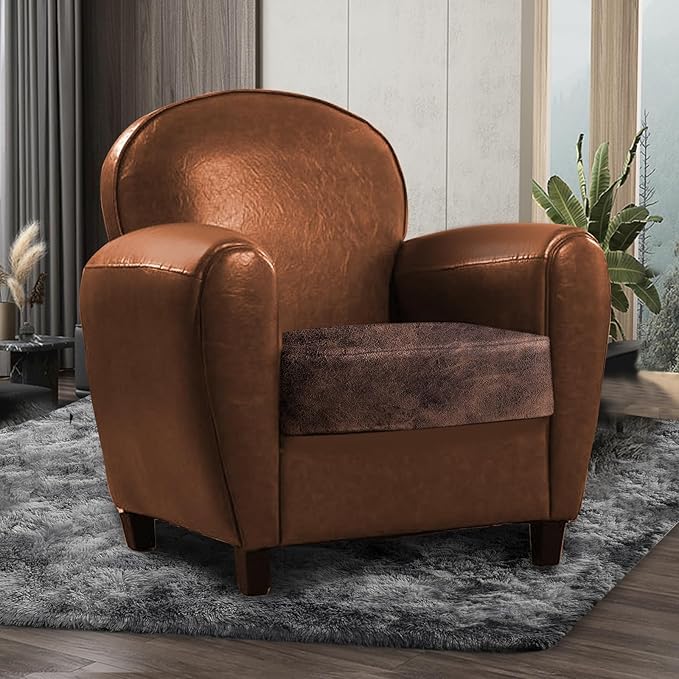 Leather Look Couch Cushion Covers Sofa Seat Slipcovers Sets Couches Furniture Protector for Sectional Armchair Loveseat Pets Kids Stretch Spandex Fabric (1 Cushion Armchair, Brown)