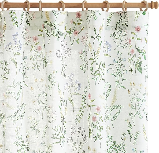 jinchan Floral Linen Blend Curtains for Living Room 84 Inch Length French Country Farmhouse Printed Curtains Sage Green on White Rod Pocket Back Tab Light Filtering Window Drapes 2 Panels
