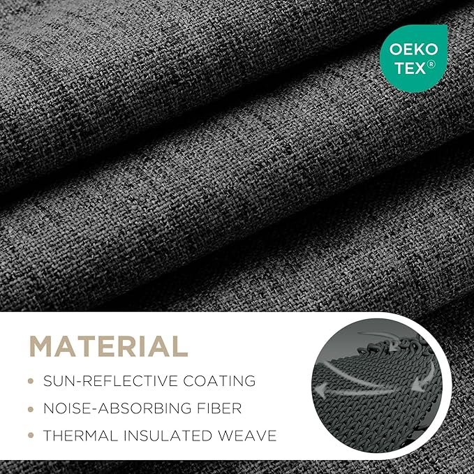 Joydeco Blackout Curtains for Bedroom - 100% Light Blocking 2 Panels Set Black Drapes 37" W x 108" L, Thermal Insulated Room Darkening Curtains, Linen Textured for Living Room, Rod Pocket & Back Tabs