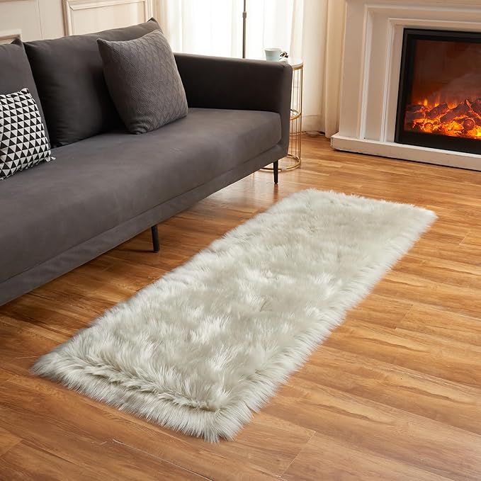 EasyJoy Ultra Soft Fluffy Rugs Faux Fur Rug Chair Cover Seat Pad Fuzzy Area Rug (Light Grey, 2x6 ft Rectangle)