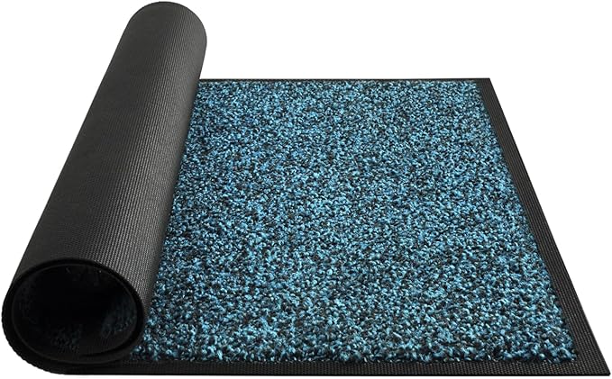 Mibao Front Door Mat, Dirt Trapper Welcome Mat for Outdoor Indoor, Non-Slip Waterproof Doormat, Durable Machine Washable Low Profile Entry Rug for Back Door Outside Patio Porch, 32" x 20", Blue