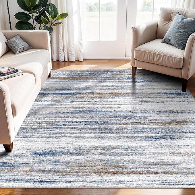 4x6 Rugs for Living Room: Non-Slip Washable Area Rug for Hallway Entryway Kitchen Bedroom - Easy-to-Clean Stain and Water Resistant Carpet - Soft Low-Pile Throw Mat Navy Grey
