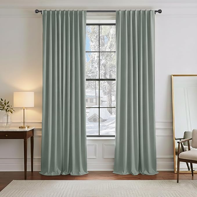 PONY DANCE Sage Green Blackout Curtains 96 inch Long, Room Darkening Curtains for Bedroom, Thermal Insulated Drapes for Living Room Window, Back Tab/Rod Pocket, 52 x 96 Inch,2 Panels Set