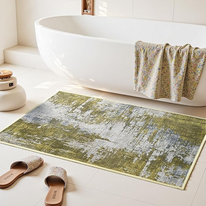 Entrance Rugs Indoor 2x3 Green Entry Rug Washable Abstract Small Area Rug Non-Slip Low Pile Throw Rugs for Entryway, Kitchen Floor, Front Door Indoor Door Mat, Bedroom Bedside