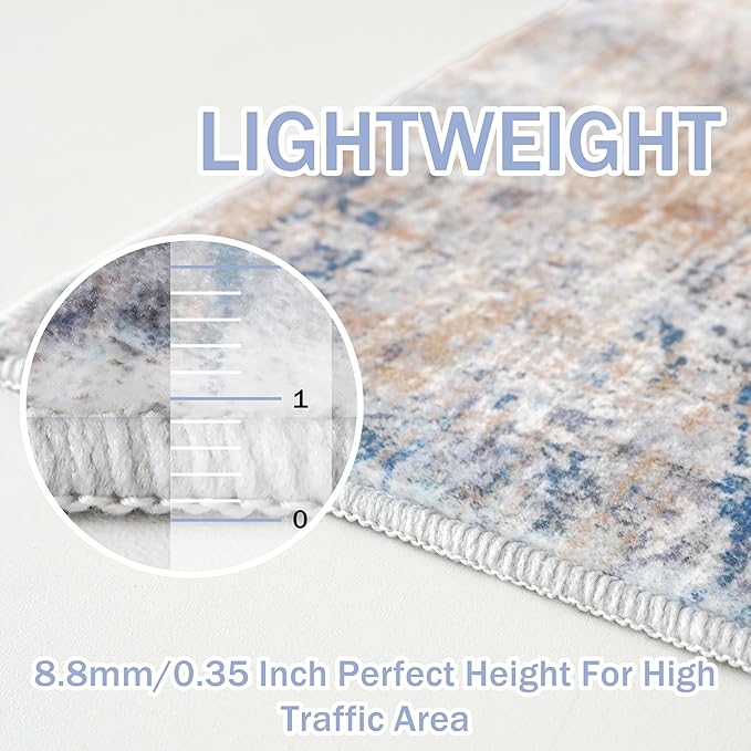 IOHOUZE Abstract Runner Rug 3x10 Ft Washable Runners for Hallways, Non Slip Kitchen Runner Printed Faux Wool Entryway Runner Indoor, Modern Abstract Floor Carpet for Hall Bedroom, Blue Rust