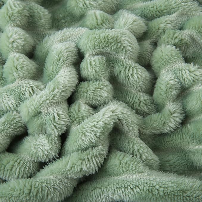 Sage Green Fleece Throw Blanket 50”×60” for Couch Sofa Bed,Super Soft Cozy Plush Microfiber Flannel Blanket with Stripes Design Lightweight for Adults,Woman,Girls