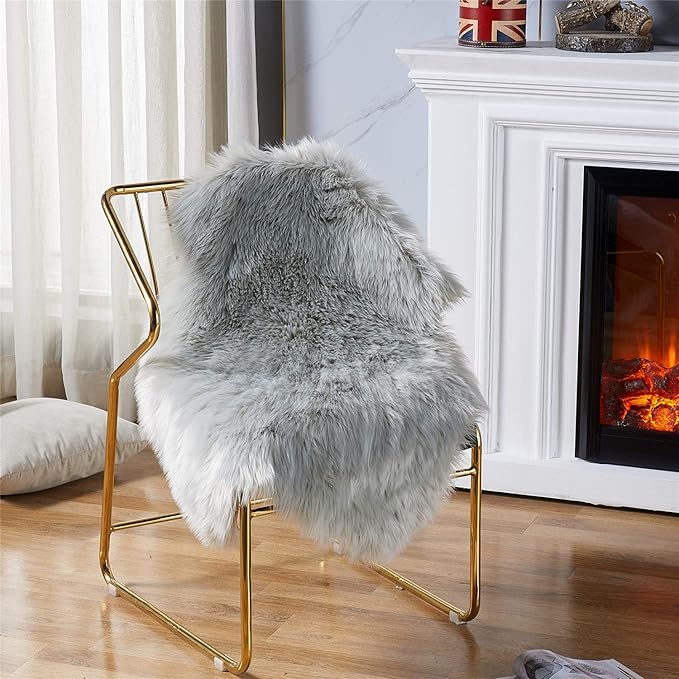 EasyJoy Ultra Soft Fluffy Shaggy Area Rug Faux Fur Rug Chair Cover Seat Pad Fuzzy Area Rug for Bedroom Floor Sofa Living Room (2 x 3 ft Sheepskin, Light Grey)