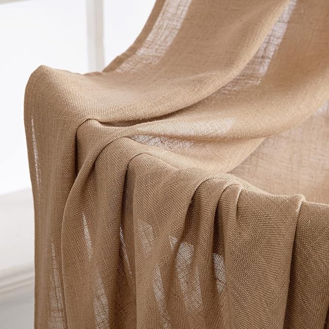 MIULEE Brown Linen Curtains 96 Inches Long for Bedroom Living Room, Soft Thick Linen Textured Window Drapes Semi Sheer Light Filtering Back Tab Rod Pocket Burlap Look Farmhouse Decor, 2 Panels Set