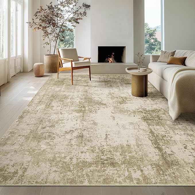 LEPEII 9x12 Area Rug, Modern Abstract Washable Large Rugs for Living Room, Dining Room, Non-Slip Non Shedding Low Pile Home Decor Durable Bedroom Rug-Beige
