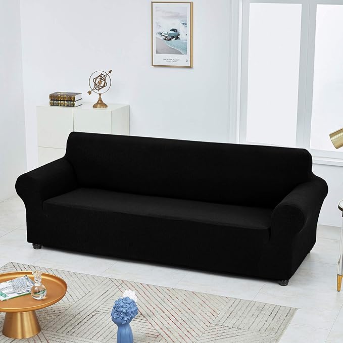 Joccun Stretch Loveseat Couch Cover Slipcover, 1-Piece Sofa Cover for 2 Cushion Couch Spandex Jacquard Washable Furniture Protector Cover for Living Room,Kids,Pets（Loveseat,Black）