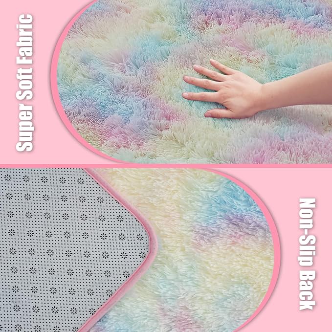 Shag Area Rug for Bedroom 3x5,Fluffy Area Rugs for Living Room,Soft Fuzzy Rug Non-Shedding Indoor Plush Carpet for Kids Bedroom Nursery Dorm Home Decor,Rainbow Purple